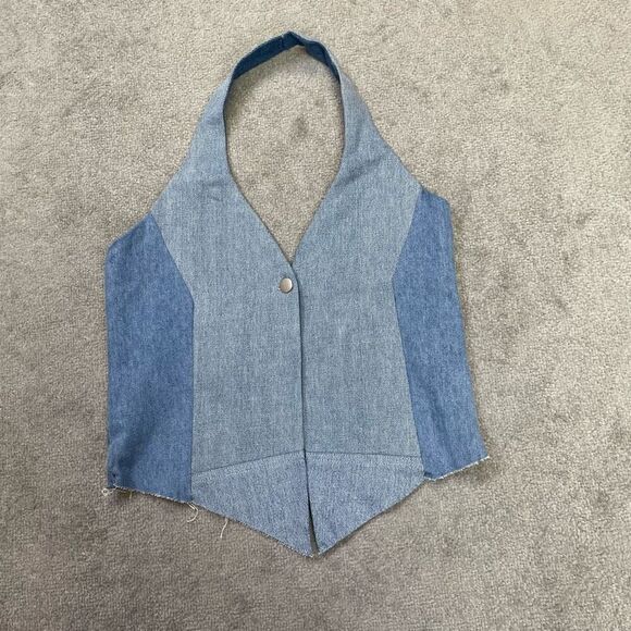 Free People X Tricia Fix Womens Two Tone Split Denim Halter Vest Blue XS NWT - Picture 1 of 7